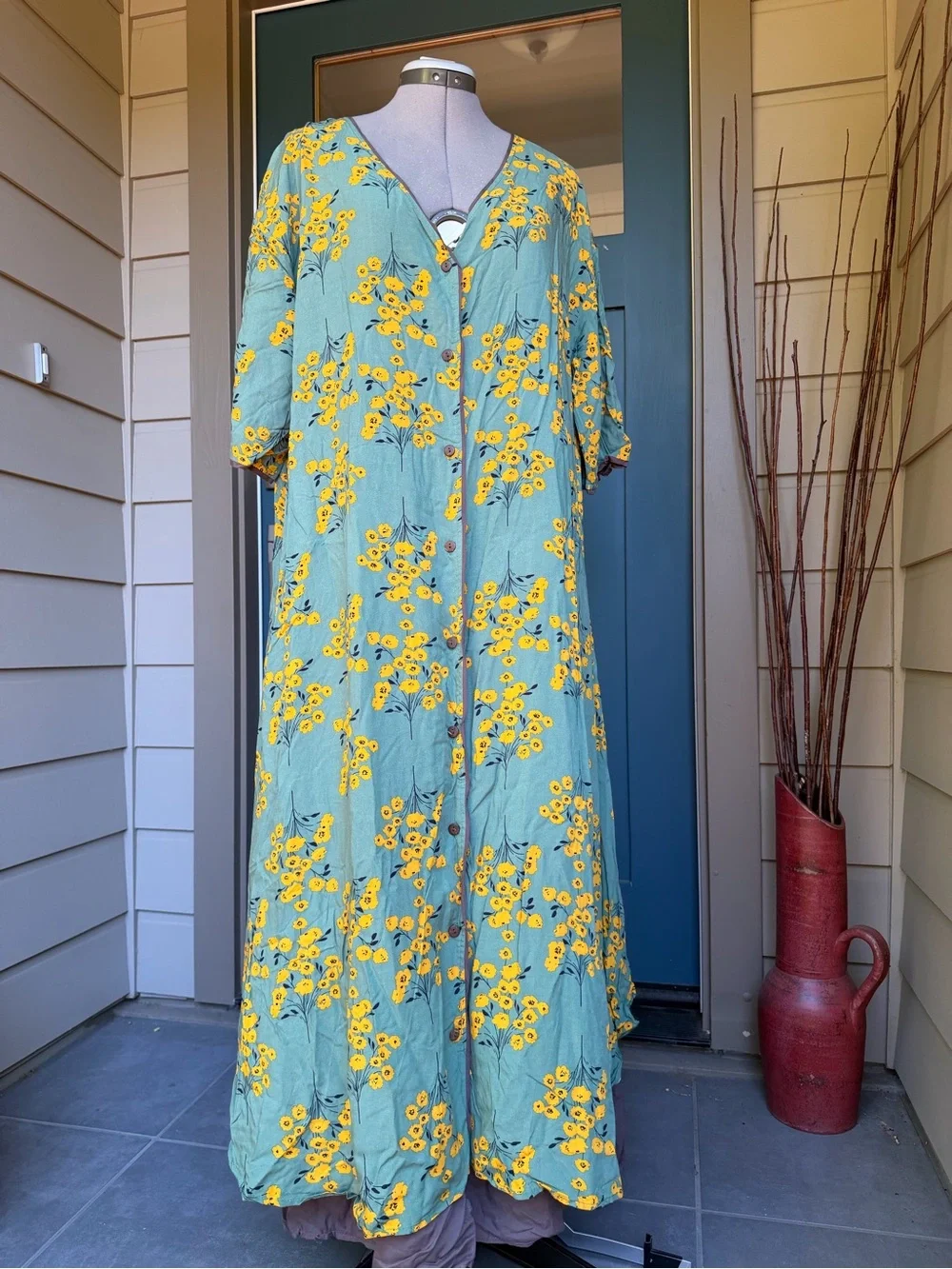 Light Green Maxi Dress with Yellow Floral Print - Picture 1 of 5